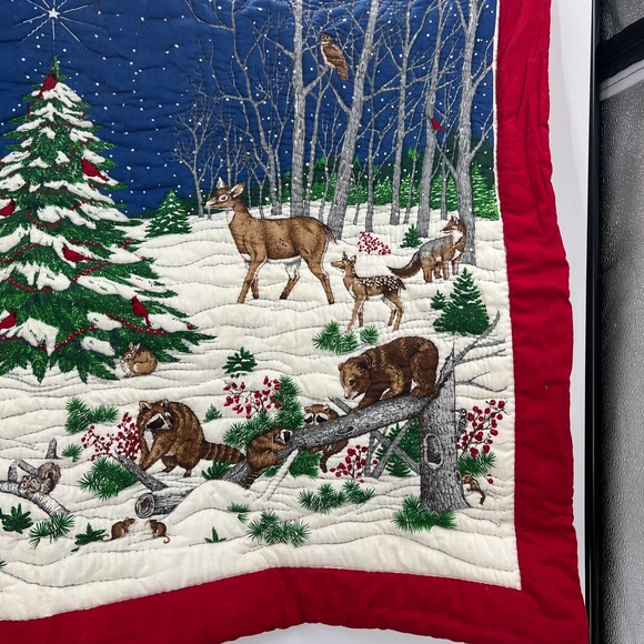 Large Handmade Tapestry Quilted Hand Stitched Christmas Outdoor Scene Wildlife - Picture 2 of 10